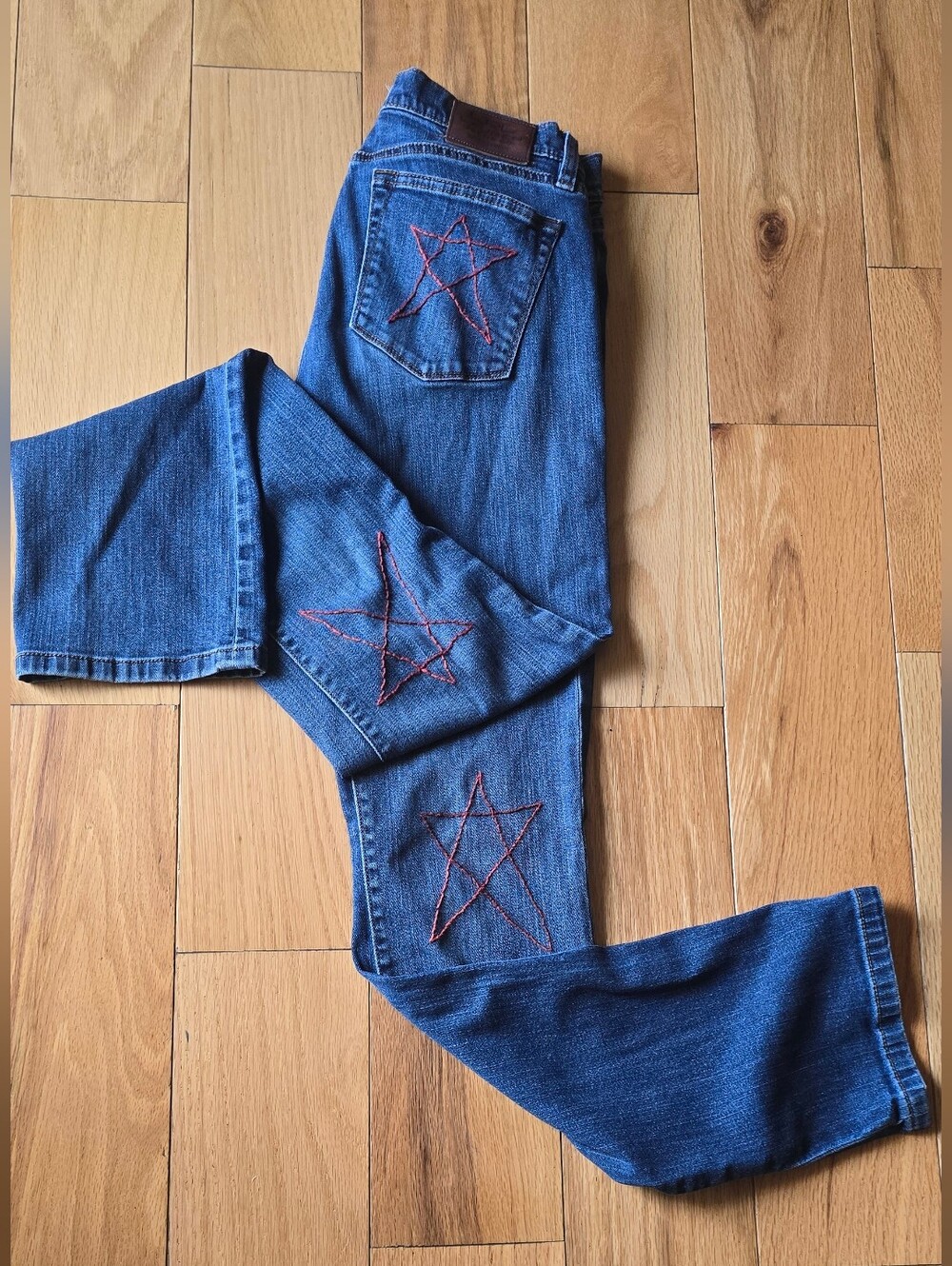 Lauren Ralph Lauren Bootcut Y2k Jeans Hand Embroidered Red Stars Size 4